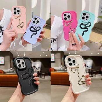 Чехлы для телефонов N71 Black Gold Snake Macaron Wavy Edge для iPhone 16 Pro Max Samsung S24 S23 Ultra A35 A54 A55 Xiaomi Redmi Note 13, противоударный чехол for iPhone 16 Plus