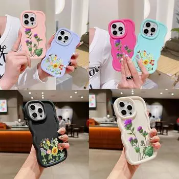 Чехлы для телефонов N75 Butterflies flowers Macaron Wavy Edge для iPhone 16 Pro Max Samsung S24 S23 Ultra A35 A54 A55 Xiaomi Redmi Note 13 Противоударный чехол for iPhone 16 Plus