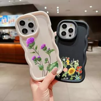 Чехлы для телефонов N75 с бабочками и цветами Macaron с волнистым краем для iPhone 15 Pro Max Samsung A54 A14 S23 S24 S23 Ultra S21 Redmi Note 13 Pro, противоударный чехол for iPhone 6(6s)