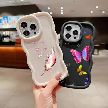 Чехлы для телефонов N76 Butterfly Macaron с волнистыми краями для iPhone 15 14 Pro Max Samsung A54 A13 A14 S23 S24 S23 Ultra S21 FE Redmi Note 13 Pro, противоударный чехол for iPhone 6(6s)