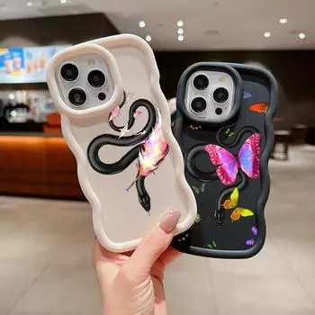 Чехлы для телефонов N77 с бабочкой, черным золотом, змеей, макаронами, волнистыми краями для iPhone 15 Pro Max, Samsung A54 A13 A14 S23 S24 S23 Redmi Note 13 Pro, противоударный чехол for iPhone 6(6s)