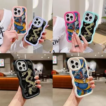 Чехлы для телефонов N81 Dragon design art Macaron Wavy Edge для iPhone 16 Pro Max Samsung S24 Plus S23 Ultra A35 A55 Xiaomi Redmi Note 13, противоударный чехол for iPhone 16 Plus
