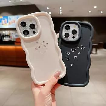 Чехлы для телефонов N83 Heart and Leaf art Macaron с волнистыми краями для iPhone 15 Pro Max Samsung A54 A13 A14 S23 S24 Ultra A23 Redmi Note 13 Pro, противоударный чехол for iPhone 6(6s)