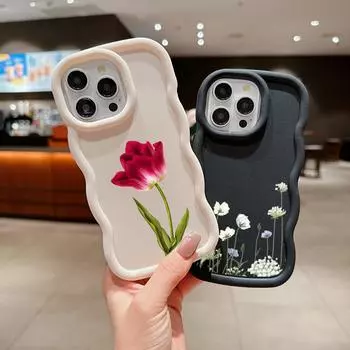 Чехлы для телефонов N93 Peony Macaron с волнистыми краями для iPhone 15 14 12 Pro Max Samsung A54 A13 A14 S23 S24 Ultra A23 S21 FE Redmi Note 13 Pro, противоударный чехол for iPhone 6(6s)