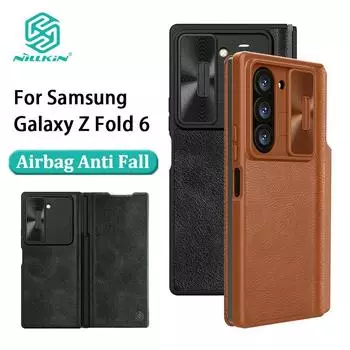 Чехлы для телефонов Nillkin для Samsung Galaxy Z Fold 6 5G, кожаный чехол Qin Pro, роскошный кошелек в деловом стиле с отделением для карт, задняя крышка для телефона Samsung Z Fold 6 5G чёрный