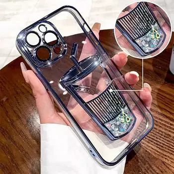Чехлы для телефонов с гальваническим покрытием Quicksand Liquid для iPhone 11 12 13 14 Pro Max, прозрачные чашки для чая с молоком, блестящая задняя крышка с блестками For iPhone 12