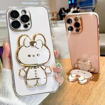 Чехлы для телефонов с подставкой для iPhone 11, 12, 13, 14, 15 Pro Max, чехол 15 Plus 13Pro 12Pro 15Pro 14Pro Max, чехол с милым кроликом для девочек For iPhone 15