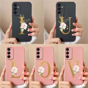 Чехлы для телефонов Samsung Galaxy S24 FE M35 M55 A06 A16 C55 задняя крышка роскошный 26 букв защита от падения камеры жидкий силиконовый корпус для Samsung Samsung M55 5G