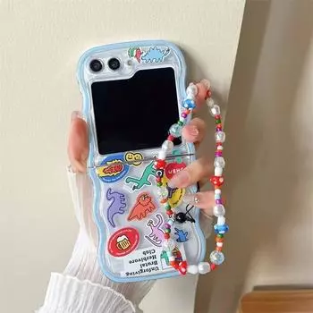 Чехлы для телефонов Samsung Galaxy Z Flip 5 4 3 с милым мультяшным динозавром, мягкая задняя крышка из ТПУ для Samsung ZFlip5 ZFlip4 5G ZFlip3 For Z Flip 5 белый