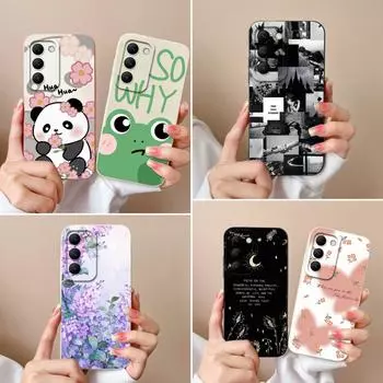 Чехлы для телефонов Vivo Y100 Y200E Y200i S19 Pro V50 Lite IQOO Z9S V29Lite X90Pro Милый узор кролика противоударные защитные задние крышки для Vivo Bumper Vivo Y100 4G