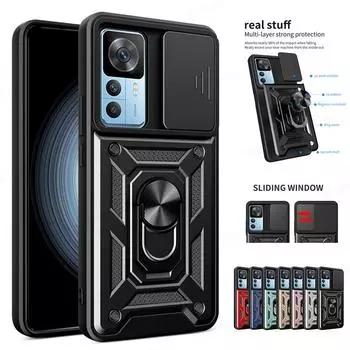 Чехлы для Xiaomi 12T Pro, сверхмощный защитный чехол для Mi 12 Lite 12X 12 Pro, защитный чехол для слайд-объектива для Xiaomi 11T Pro 11 12, чехол с магнитным кольцом For Xiaomi 11X Pro чёрный
