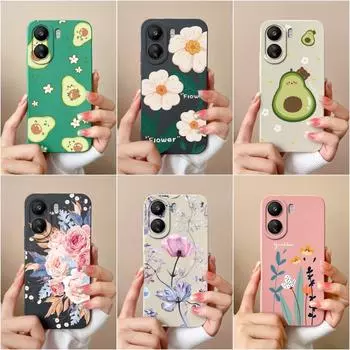 Чехлы для Xiaomi Redmi A3 K60 K70 Pro K70E Note 13 Pro 13R 13C, милый матовый жидкий силикон с цветком авокадо, мягкая задняя крышка, защитный чехол для телефона, бампер Redmi 13C 4G