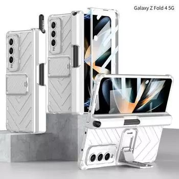 Чехлы Ebesfous с магнитными шарнирами для Samsung Galaxy Z Fold 4 5g, жесткий бронированный противоударный чехол со стеклянной пленкой, регулируемый кронштейн No S Pen золотой