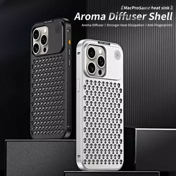 Чехлы из алюминиевого сплава для iPhone 16 15 Pro Max 14 Pro 13 12 Samsung S23 S22 Ultra Shockproof Elastic Buckle Aroma Heat Disipation Luxury Phone Cover iPhone 15 чёрный