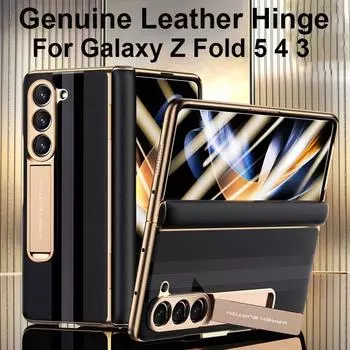 Чехлы из натуральной кожи для Samsung Galaxy Z Fold 6 5 Hinge Magnetic Plating Case Fold 4 3 360 Full Protector Kickstand Protection Cover For Galaxy Z Fold 5 чёрный