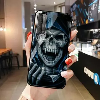 Чехлы из закаленного стекла для iPhone 11 Samsung A32 A50 S21 A52 A30, чехол для Honor 8A 7A 9S 10X Lite Redmi 9C Poco X3 M3, бампер для телефона с рисунком скелета