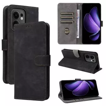 Чехлы-книжки для OPPO Reno13 F / Reno 13F Чехол для телефона из ПУ, полная защита корпуса, ударопрочный, прочный ретро-чехол-книжка чёрный