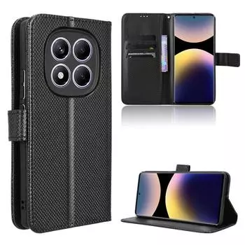 Чехлы-книжки для Xiaomi Redmi Note 14 Pro (4G) Кожаный чехол [Flip Vintage Leather] Кошелек ударопрочный прочный ретро флип-чехол for Redmi Note 14 Pro 4G чёрный