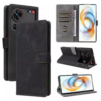 Чехлы-книжки для ZTE nubia Z70 Ultra из искусственной кожи, полная защита корпуса, ударопрочный чехол для телефона [с блокировкой RFID] for ZTE nubia Z70 Ultra чёрный