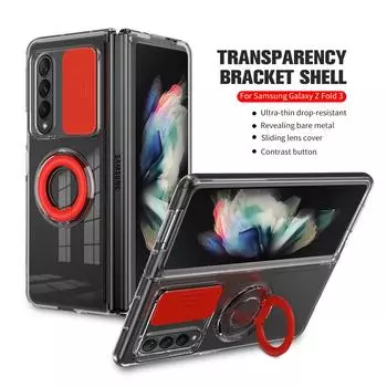 Чехлы-кошельки для Samsung Galaxy Z Fold3 Z Flip 3, выдвижной чехол-кронштейн для камеры Sumsung Z Fold3 Z Flip3, силиконовый прозрачный противоударный защитный чехол на заднюю панель For Galaxy Z Flip 3 красный