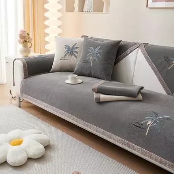 Чехлы на диван из синели с цветочной вышивкой для гостиной, универсальное полотенце для дивана на четыре сезона, нескользящее современное простое диванное подушку для дома 70x70cm 1pcs