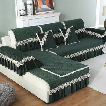 Чехлы на европейские диваны, роскошные однотонные плюшевые противоскользящие подушки для дивана, гостиной, дивана, кресла, чехла для полотенец, домашний декор, белое кружево 40x70cm Hand towel