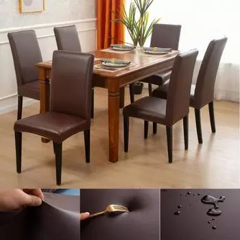 Чехлы на обеденные стулья, однотонная искусственная кожа, водонепроницаемый и маслостойкий эластичный защитный чехол для обеденного стула, чехол 1 COVER зелёный