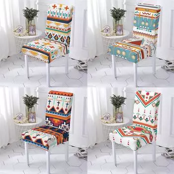 Чехлы на офисные стулья в этническом стиле, чехлы на стулья с геометрическим рисунком, чехол для обеденного стула, чехлы на стулья с решетчатым узором для столовой 1PCS