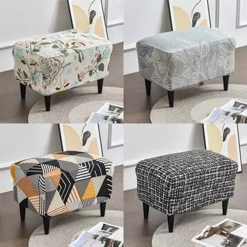 Чехлы на османские табуреты с принтом листьев, прямоугольный чехол из спандекса, подставка для ног «все включено», диван, подставка для ног, чехол, защита для мебели