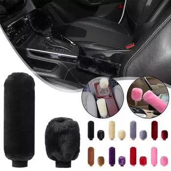 Чехлы на ручки ручного тормоза автомобиля, чехол на ручку переключения передач, плюшевые теплые автомобильные аксессуары So E4I1 Black-One size