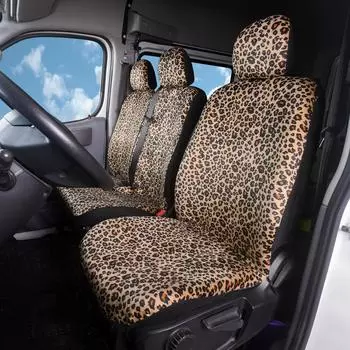 Чехлы на сиденья универсальные подходят для большинства фургонов грузовиков, леопардовый стиль для одного водителя и двухместного пассажирского сиденья автомобиля 2+1
