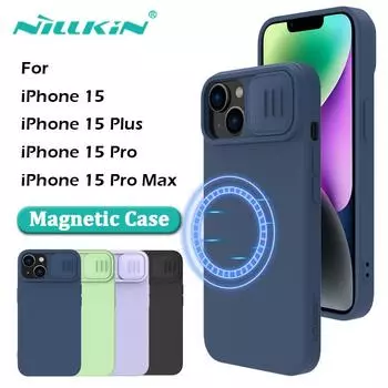 Чехлы Nillkin для iPhone 15 Pro Max, шелковистый магнитный силиконовый чехол CamShield для iPhone 15 Plus, чехол iPhone 15 чёрный