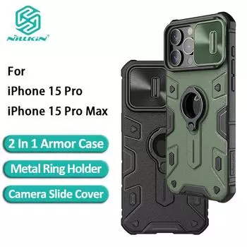 Чехлы Nillkin для iPhone 15 Pro Max, чехол CamShield Armor, кольцевой светильник с подставкой и держателем для телефона, задняя крышка iPhone 15 Pro чёрный