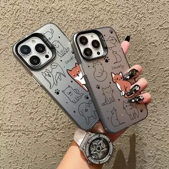 Чехлы с милым котом и собакой с леопардовым рисунком для iPhone 11, 12, 13, 15 Pro Max Plus, мини-противоударный чехол-бампер для iPhone 14, 7, XS X, защитный чехол для телефона iPhone X