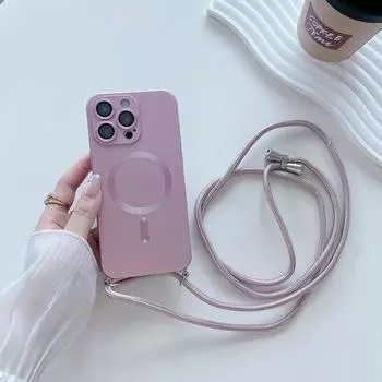 Чехлы с ремешком через плечо и матовым магнитным шнуром для iPhone 15 14 13 12 11 Pro Max 14 15 Plus, шнурок для противоударного чехла Magsafe For iPhone 11&Case & Strap светло-синий