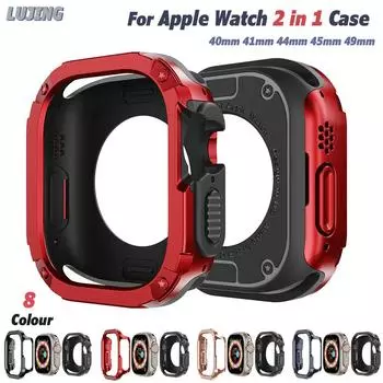 Чехол 2 в 1 для Apple Watch Series 8, 7, 6, 5, 4 SE Ultra2, 41 мм, 45 мм, 40 мм, для Apple Watch, чехол 44 мм, 49 мм, ТПУ + ПК, противоударный защитный бампер для iwatch Ultra1/2 49mm красный