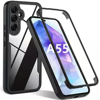 Чехол 360° для Samsung Galaxy A55 5G A35 A25 A15 A54 A34 A14 A53 A33 A52S A13 Полное покрытие Силиконовый чехол Прозрачный противоударный Полная защита крышка A25&Case for Samsung лавандовый