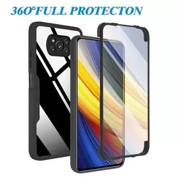 Чехол 360 Front Back для Poco X3 X5 X4 M4 M3 Pro 5G, противоударный прозрачный силиконовый чехол для Poco M4 M2 F3 C3, прозрачный чехол Funda Coque For POCO M3 Pro 5G чёрный