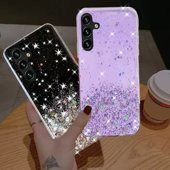 Чехол A05S A15 A25 A35 S24, роскошные блестящие мягкие чехлы для телефонов с блестками для Samsung Galaxy S24 Ultra Plus A05 A05S A15 A25 A35 5G 4G, прозрачная задняя крышка For Samsung Galaxy A25 5G чёрный