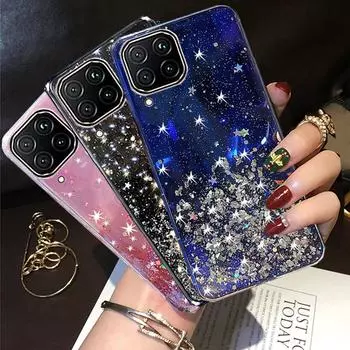 Чехол A22 A02S M12 M32 M42, роскошные мягкие силиконовые блестящие чехлы для телефонов с блестками для Samsung Galaxy A02S A22 M12 M32 M42 5G, прозрачный блестящий чехол Fundas Samsung Galaxy M42 5G чёрный