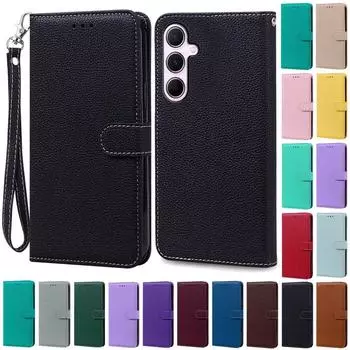 Чехол A56 5G для Samsung A56 5G, кожаный чехол-кошелек, откидная крышка для Samsung Galaxy A56, чехол-подставка, чехол-книжка, чехол Fundas Etui For Samsung A56 5G чёрный