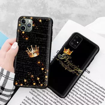 Чехол A-133 для пар в виде короны для Samsung S24 S23 S22 S21 FE Ultra Xiaomi Redmi Note 13 12 11 iPhone 14 15 Pro Max OPPO A12 Reno VIVO A15 Samsung A55 5G бездна