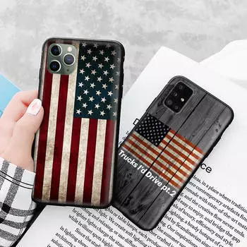 Чехол A-175 с американским флагом для Samsung S24 S23 S22 S21 FE Ultra Xiaomi Redmi Note 13 12 11 iPhone 14 15 Pro Max OPPO A12 Reno VIVO A15 Redmi Note 11 Pro кожа буйвола