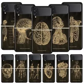 Чехол Anatomy Skeleton Chalkboard Heart для Samsung Galaxy Z Flip 4 5 3 Fold Black Hard PC Shell для Samsung Z Flip5 Cover Couqe Samsung Z Flip 4