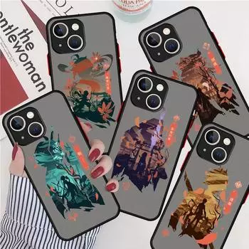 Чехол Anime Genshin Impact Cute для Apple iPhone 14 13 11 12 Pro 7 XR X XS Max 8 Plus 6 6S SE 2022 14Pro Black Matte Phone Funda iPhone 14