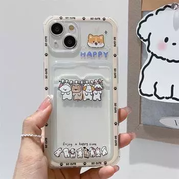 Чехол Apple 15 Clip Puppy Card Case для iPhone 14 и 13/14 ProMax — удобный женский защитный чехол-кошелек для телефона. iPhone 11