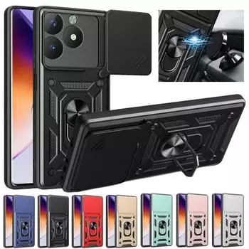 Чехол Armor Case для Realme C63 4G Чехол для Realme C61 с защитным кольцом для объектива Магнитный держатель-подставка Coque Fundas Realme C61 синий