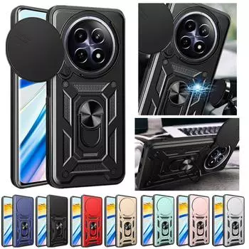 Чехол Armor для Realme 12 Pro 5G 12 Pro+ Plus, защитный чехол для объектива с кольцом, магнитный держатель, чехол для полной защиты Business Realme 12 5G чёрный