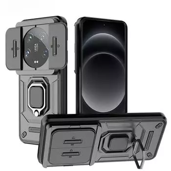 Чехол Armor для Xiaomi 14 Ultra 13T Redmi Note 13 12 12S 13C A3 POCO X6 X5 F5 C65 M6 Pro 4G противоударный чехол для телефона с выдвижной камерой Redmi Note 12S чёрный