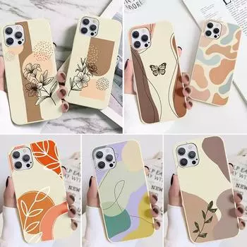 Чехол Art Retro с абстрактной геометрией и листом для Iphone 14 13 12 11 Pro 10 Xr Xs Max Mini Se 2020 2022 8 7 6 6s Plus силиконовый чехол из ТПУ For iPhone XR